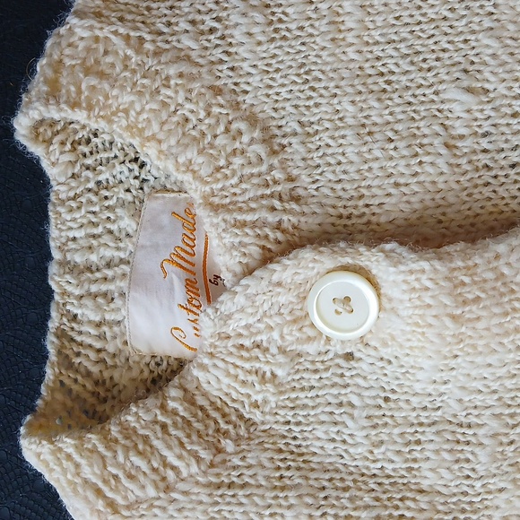 Hand Knitted Cardigan Sweater One Of A Kind Pale Yellow - Vintage Wool M - Picture 2 of 3